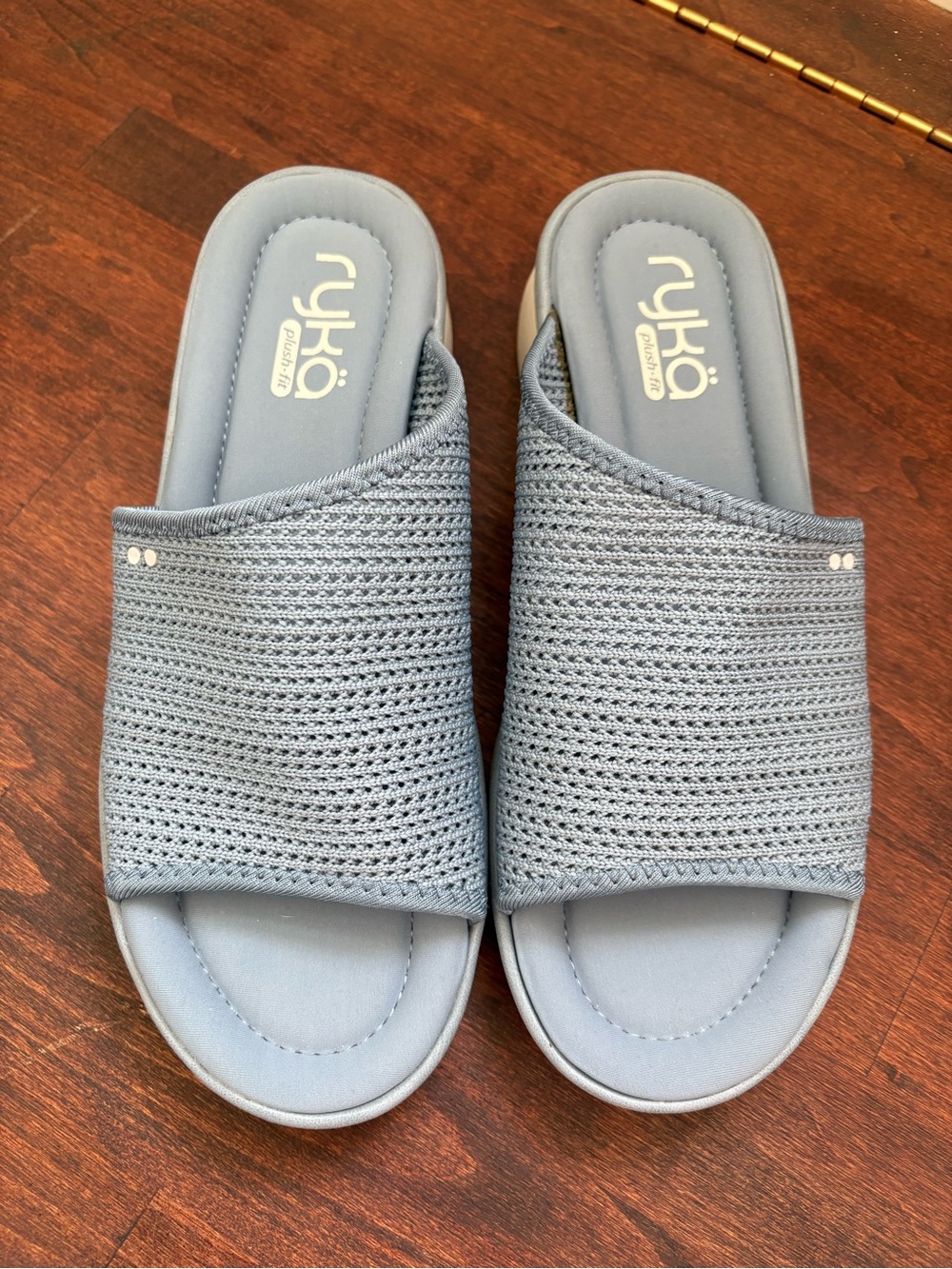 Ryka Pale Blue Knit Slide Sandals - like new!